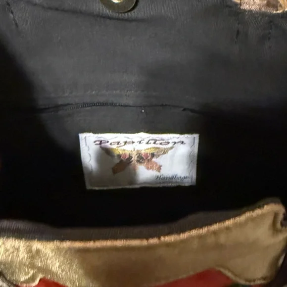 Papillon Blanc Silk Brown and Coral Floral Shoulder Bag - Picture 6 of 7